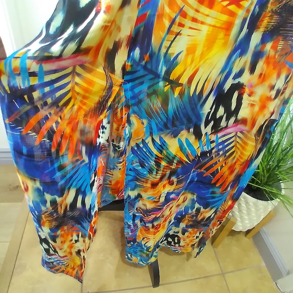 Tropical Vibrant Multi Colored Cutout Chain Link Maxi Halter Dress- Size Large - Picture 12 of 12